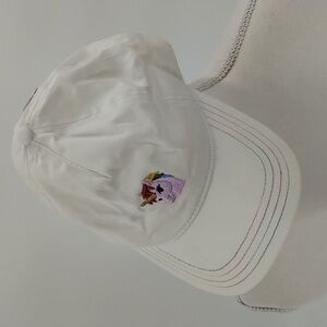 EMOJIONE Unicorn decal ball cap hat white with rainbow stitching colors
